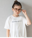 セール★890円→390円 キッズ 120-150 Tシャツ カットソー 半袖 ロゴTシャツ 刺繍 クルーネック 天竺 伸縮性 ミディアム丈 薄手 女の子 親子お揃い 子供服 メール便可