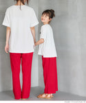 セール★890円→390円 キッズ 120-150 Tシャツ カットソー 半袖 ロゴTシャツ 刺繍 クルーネック 天竺 伸縮性 ミディアム丈 薄手 女の子 親子お揃い 子供服 メール便可