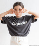セール★890円→390円 キッズ 120-150 Tシャツ カットソー 半袖 ロゴTシャツ 刺繍 クルーネック 天竺 伸縮性 ミディアム丈 薄手 女の子 親子お揃い 子供服 メール便可