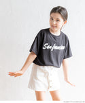 セール★890円→390円 キッズ 120-150 Tシャツ カットソー 半袖 ロゴTシャツ 刺繍 クルーネック 天竺 伸縮性 ミディアム丈 薄手 女の子 親子お揃い 子供服 メール便可