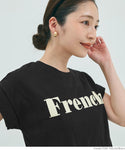 Tシャツ レディース カットソー ロゴTシャツ 半袖 プリント 英字 ロールアップスリーブ  ミディアム丈 メール便可 24aw