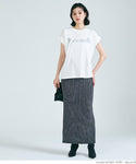 Tシャツ レディース カットソー ロゴTシャツ 半袖 プリント 英字 ロールアップスリーブ  ミディアム丈 メール便可 24aw